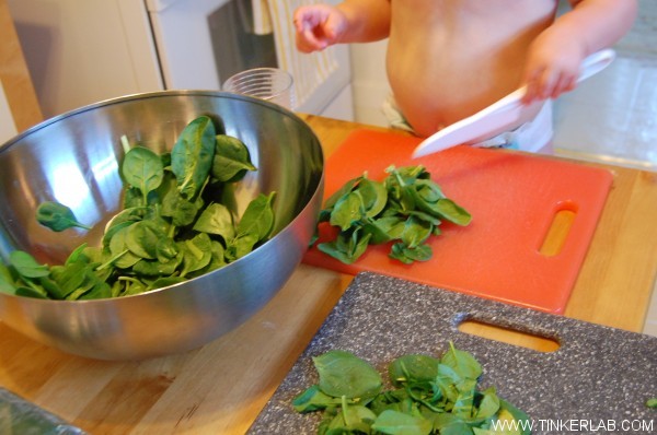  chopping salad with toddler