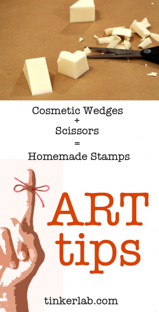 Art tip:  Upcycle cosmetic wedges as inexpensive stamps