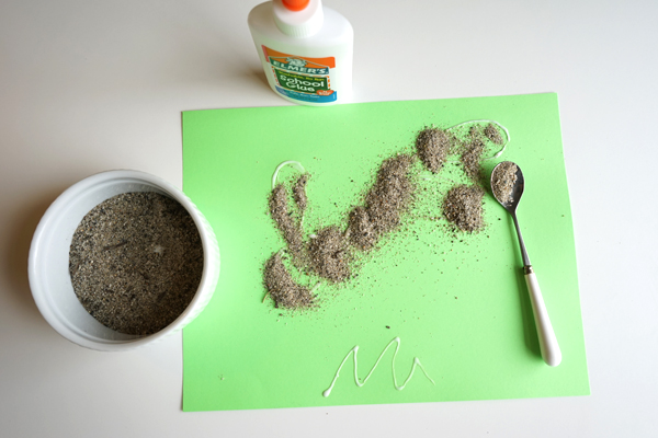 An easy Art Invitation with Glue and Sand that encourages creativity and independent thinking | From the Creative Table Series | TinkerLab