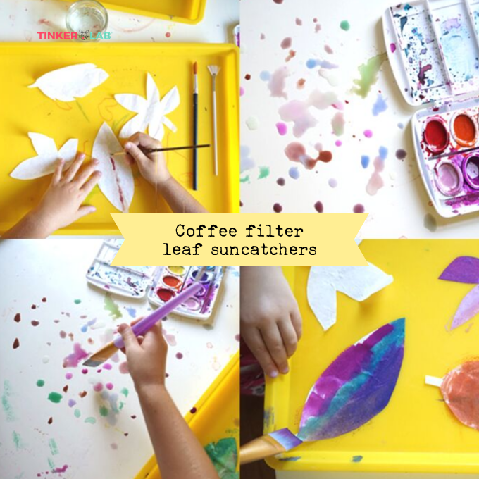 fall craft ideas: paint coffee filter suncatchers