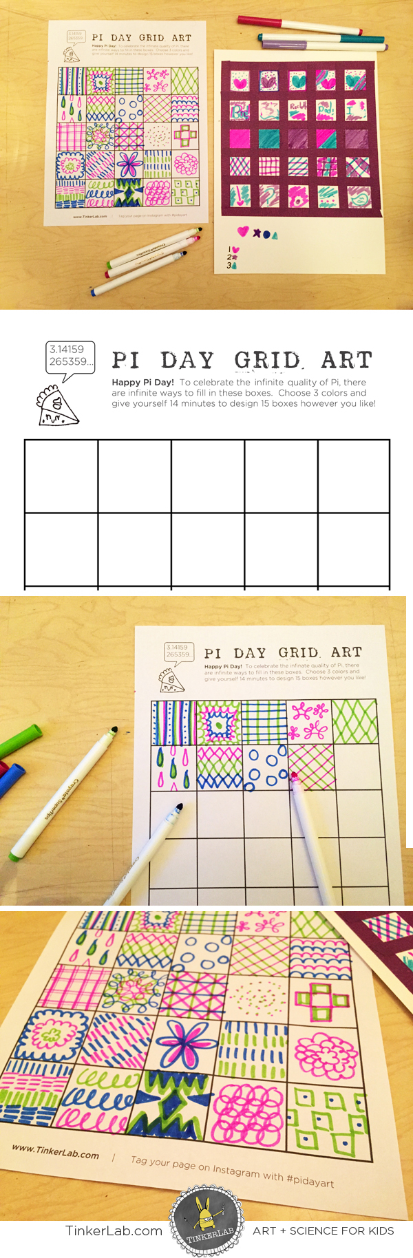 {Free Printable!} This fun and easy Pi Day Art Activity will get your creativity flowing, and it's a fun way to build enthusiasm around Pi Day 2015 | TinkerLab.com
