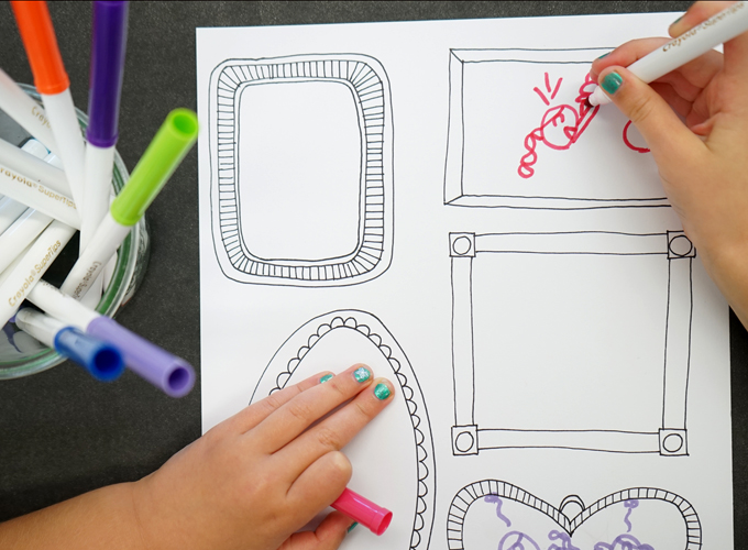 Easy and fun art prompt for kids: Color in hand-drawn frames