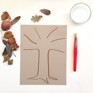 creative table: tree trunk leaf collage