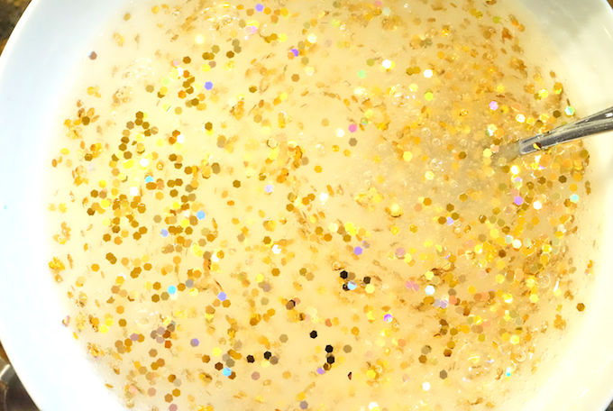 glitter slime in bowl