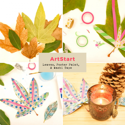 artstart: tape, poster paint, and leaves