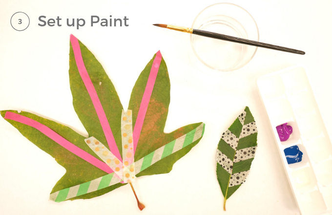 artstart: tape, poster paint, and leaves