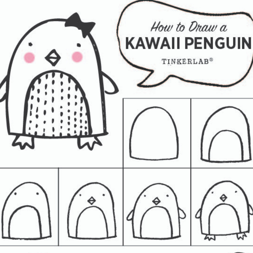 Easy Drawing Ideas | Kawaii Cute Penguin Drawing | TinkerLab