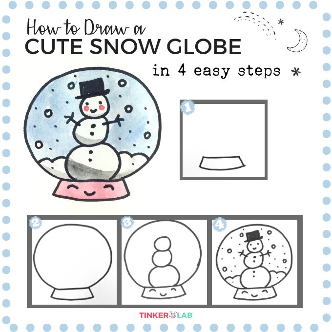 how to draw a cute snow globe