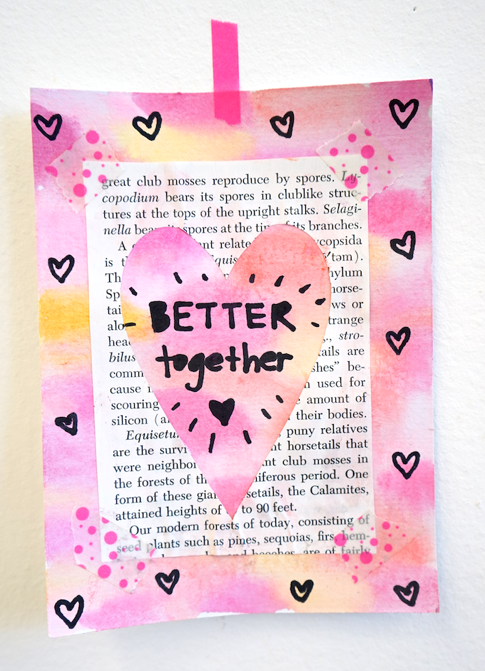 watercolor and collage valentine card