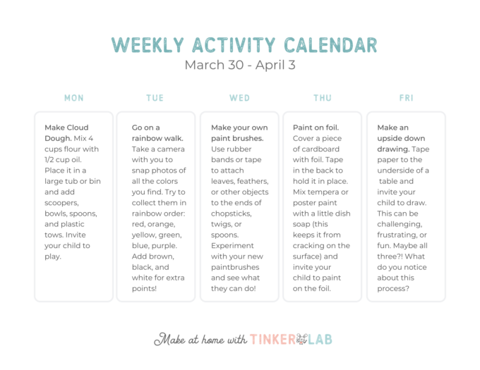 weekly activity calendar (download)