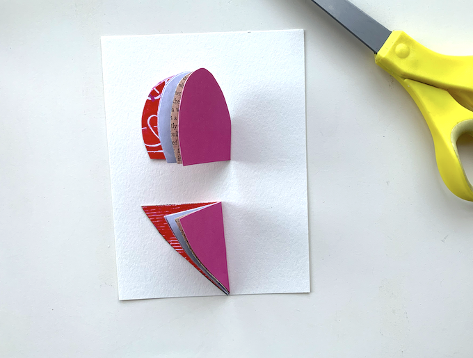 make collage hearts on watercolor paper in four sections